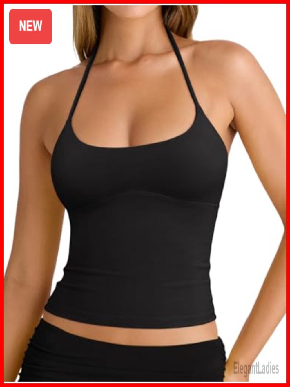 REORIA Women's Halter Backless Double Lined Tank Top Crop Top